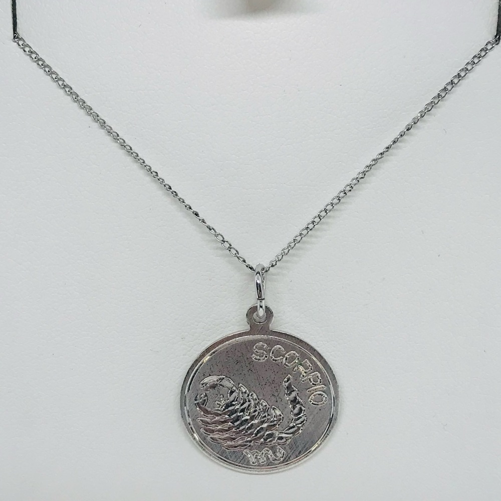 Sterling Silver Zodiac Sign Scorpio Pendant & 19.25” Long Cable Chain